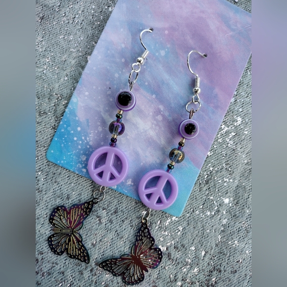 Evil eye peace butterfly beaded earrings dangles - Picture 2 of 6